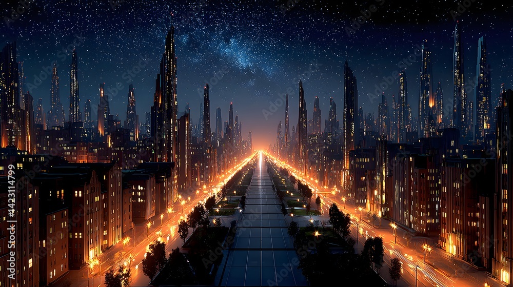 Fototapeta premium Neon-Lit Digital City Skyline at Night