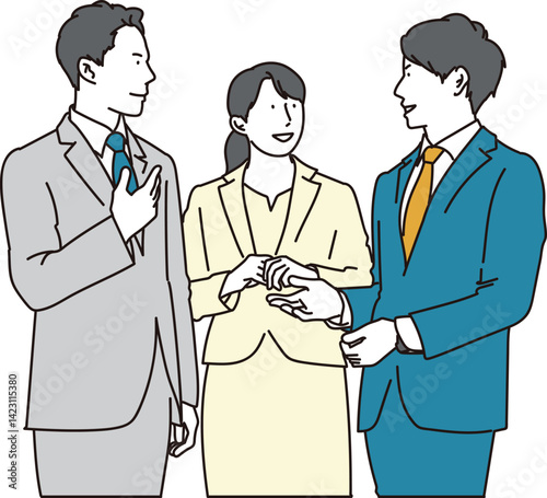 立ち話をする男女のビジネスパーソン