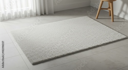 Soft White Bath Mat on Clean Tile Floor