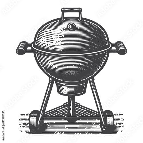 Vintage Hand-Drawn Barbecue Grill Front View Illustration – Outdoor Cooking Engraved Style Vector for T-Shirts, Posters, Stickers, and Rustic Home Apparel