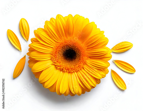 Yellow beautiful gerbera flower on white background