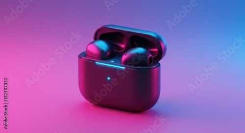 Sleek Neon Blue and Pink Wireless Earbuds Case with Reflections