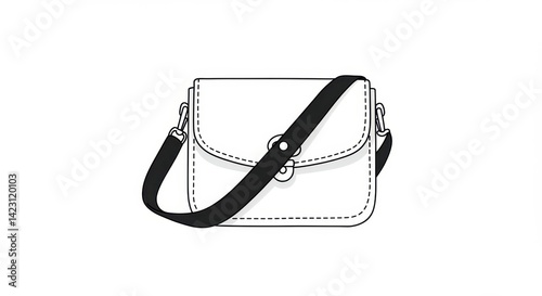 Black and White Outlined Crossbody Bag with Flap and Button Closure