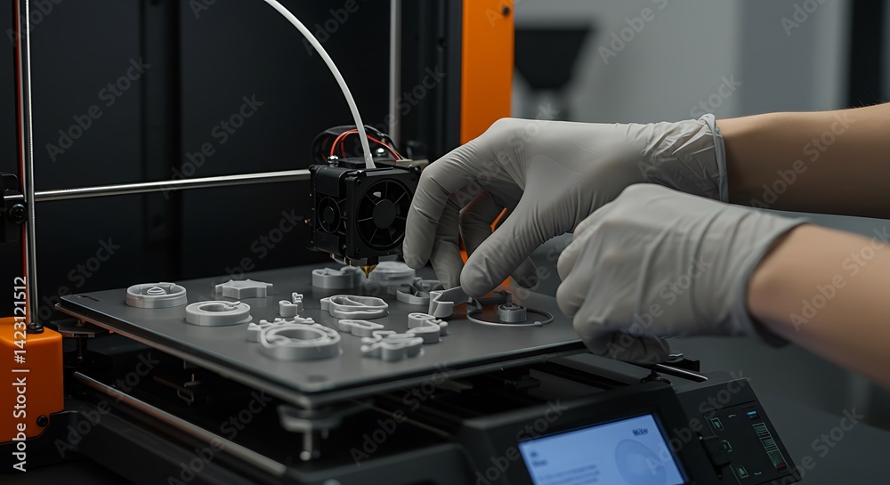 Naklejka premium Hands-on with 3D Printing: Precision Placement of Components for Technological Innovation