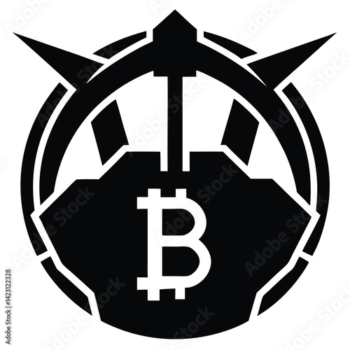 Bitcoin Mining Silhouette Vector Icon Sharp Design