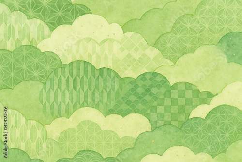 水彩タッチの和柄：雲模様