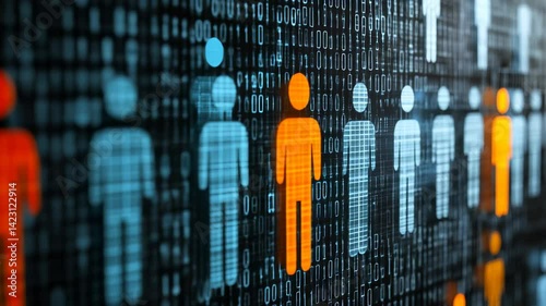 Digital People Icons with Binary Code Background