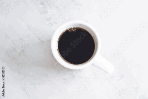 淹れたてのコーヒーが入ったマグカップを、真上から俯瞰したイメージ
