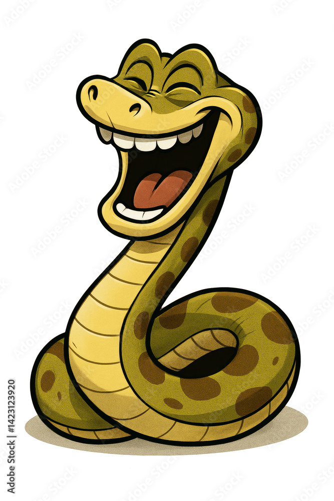 Cartoonish Smiling Snake With Joyful Expression and Vibrant Colors