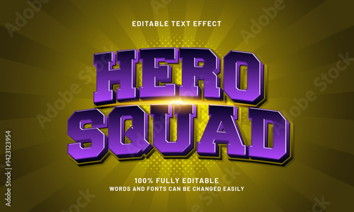 hero squad editable text effect with a hero and super text style