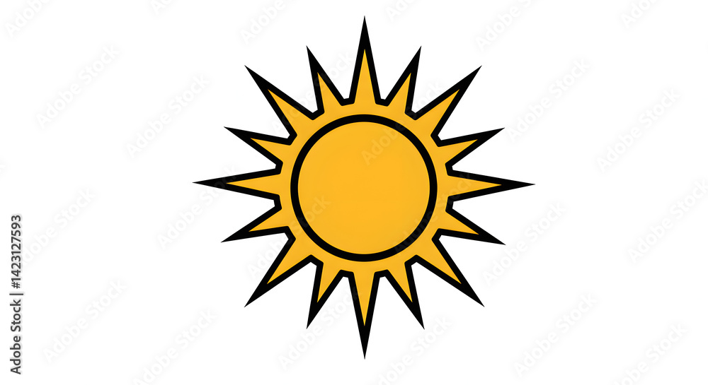 Fototapeta premium Stylized Yellow Sun with Black Outline Design for Summer Illustrations
