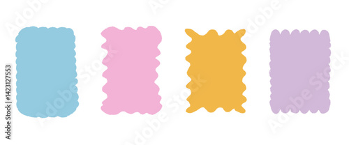 Scallop text boxes frames hand drawn set. Wavy groovy rectangle borders by marker isolated on white background. Wobbly y2k decorative callouts elements. Vector retro doodle blank illustration.