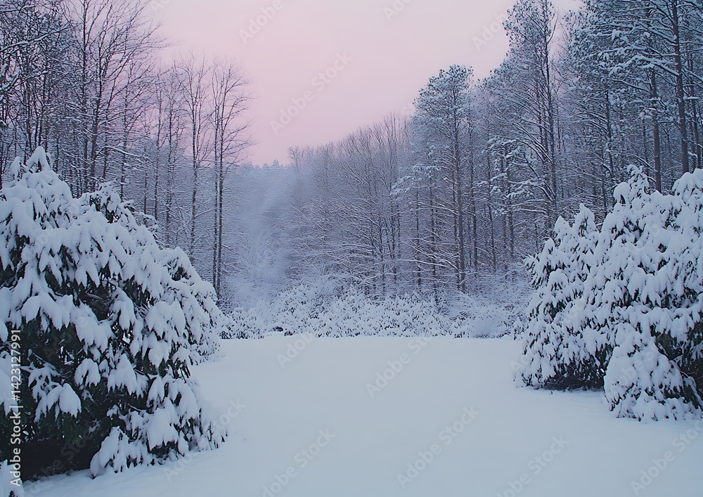 Fototapeta premium Snowy Forest Path at Dawn