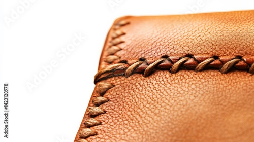 Close-Up of Leather Shoe Stitching on White Background