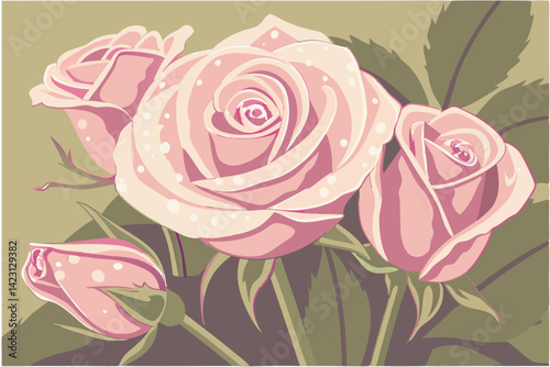 Pink Rose Illustration Elegant Floral Digital Art
