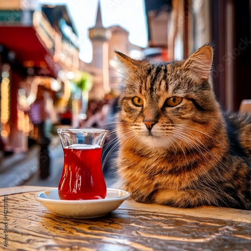 Turkish tea and cat