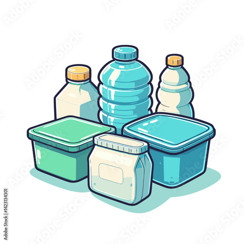 Collection of food storage containers and water bottles in blue and green colors. Perfect for meal prep, kitchen organization, and eco-friendly storage solutions.