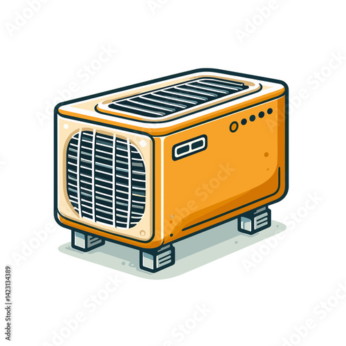 Air conditioner outdoor unit in yellow with cooling grid. Ideal for HVAC systems, home appliances, and climate control equipment marketing. photo