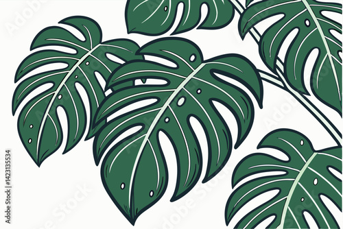 Lush Monstera Leaves Illustration with Dark Background