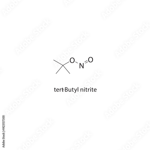 tert-Butyl nitrite skeletal structure. Nitrite ester compound schematic illustration. Simple diagram, chemical formula.