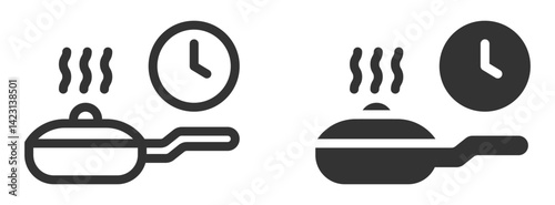 Vector illustration of frying pan and time symbol.