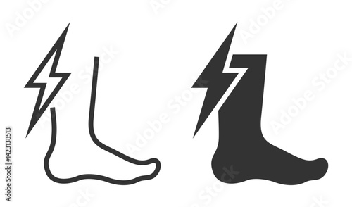 Vector icon of foot pain with lightning bolt.