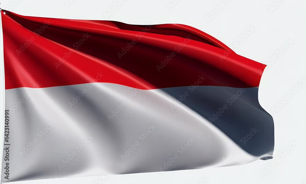 Monaco flag waving in wind, isolated on white background.