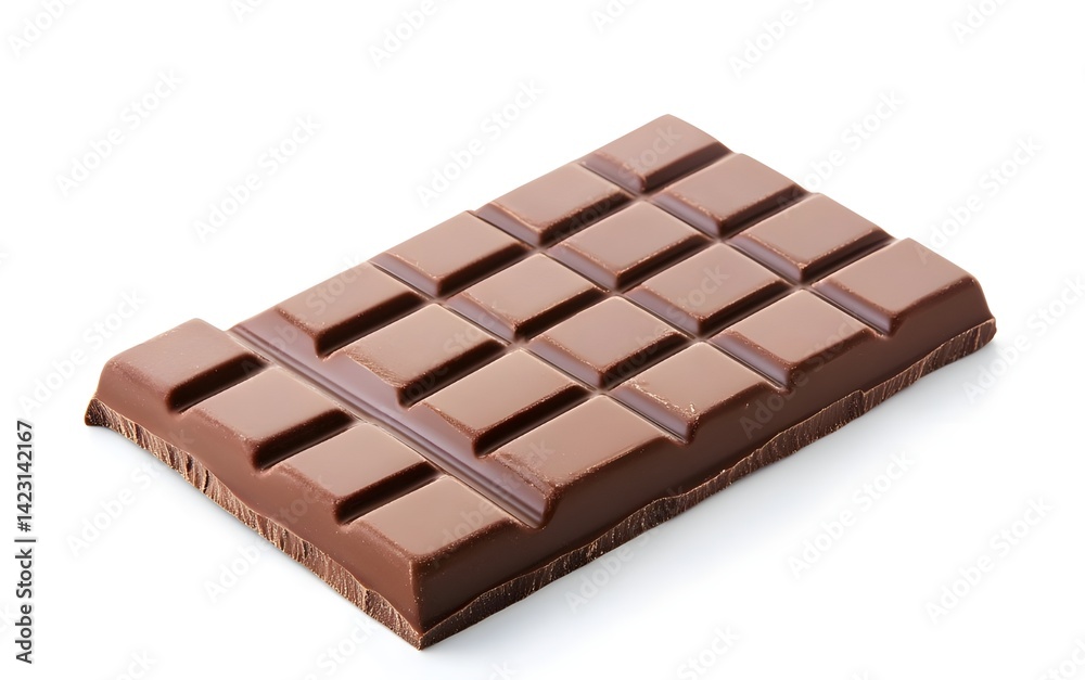 A piece of chocolate placed on a white background, emphasizing its dark hue and smooth appearance. A piece of chocolate placed on a white background, emphasizing its dark hue and smooth appearance.