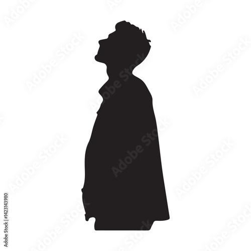 A man looks up silhouette on white background