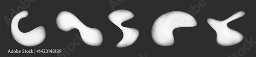 Noise grain textured organic y2k shapes set - curved warped and distorted forms with uneven edges. Abstract grainy blobs, drops and waves. Futuristic minimalist graphic elements for posters design.