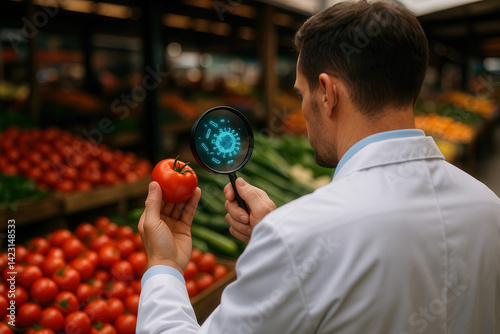 Inspecting fresh tomatoes for quality assurance local market food inspection indoor close-up
