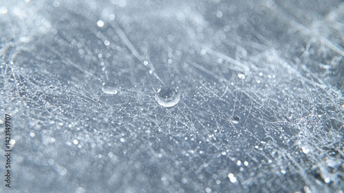 Close-up view of a spider web, detailed and intricate patterns, water droplets clinging to the threads