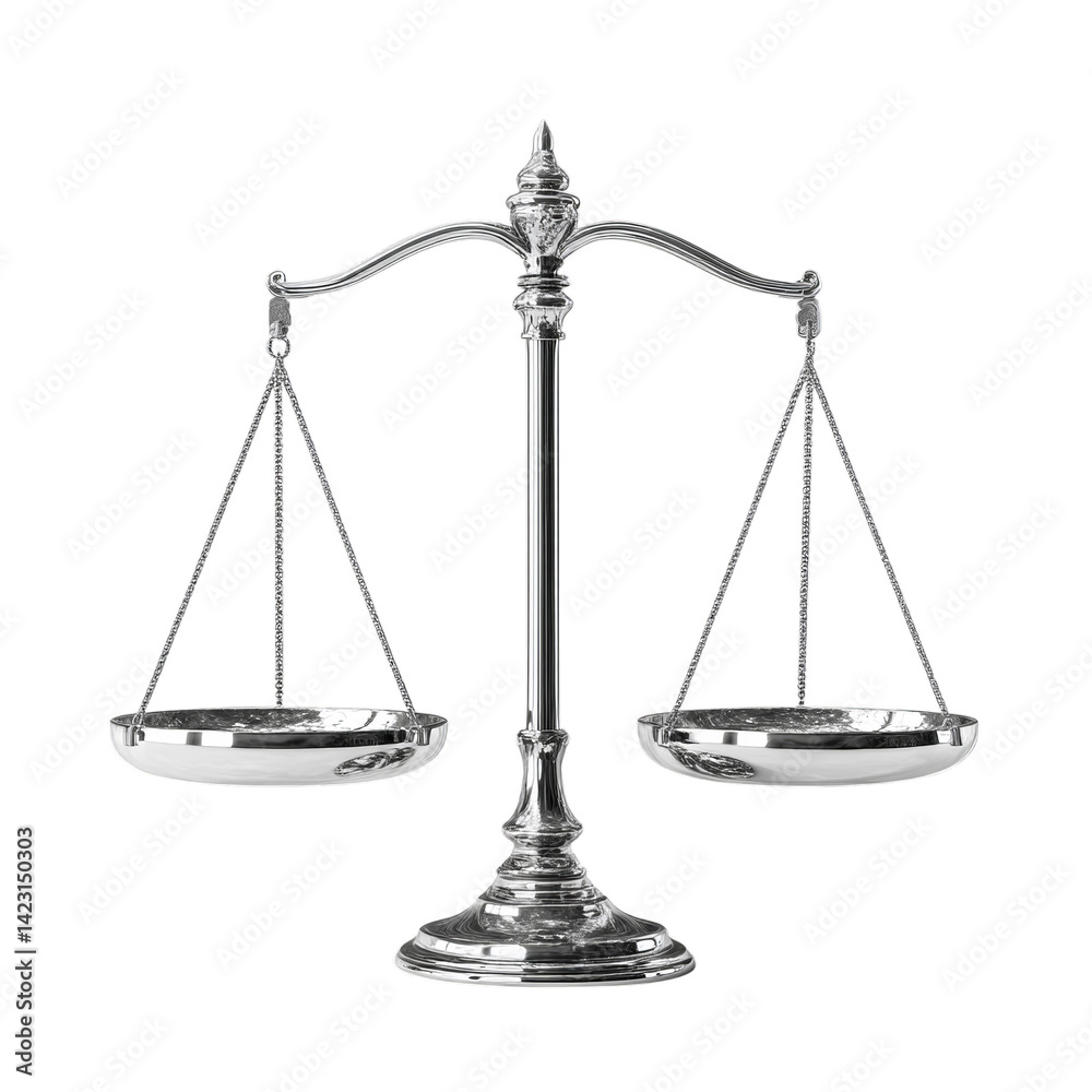 Elegant, classic balance scales symbolizing justice and fairness. This PNG illustration on a transparent background suits legal, financial, and ethical themes for various uses, including presentations