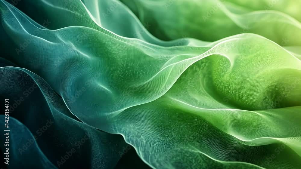 Abstract Green Waves, Flowing Fabric Texture Abstract Green Waves, Flowing Fabric Texture