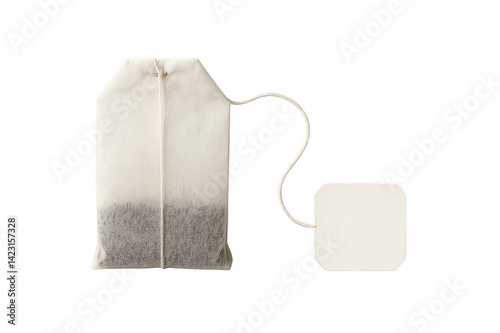 Tea Bag Close-Up: A minimalistic studio shot of a classic tea bag, poised against a clean background. Capturing the essence of a comforting cup of tea.