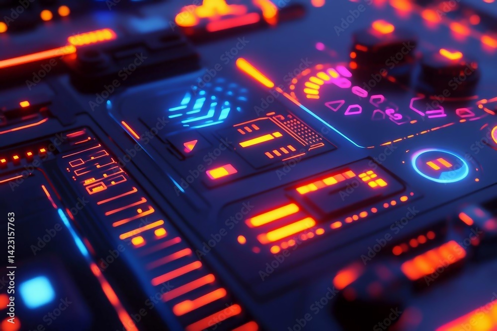 Obraz premium Futuristic Neon Control Console