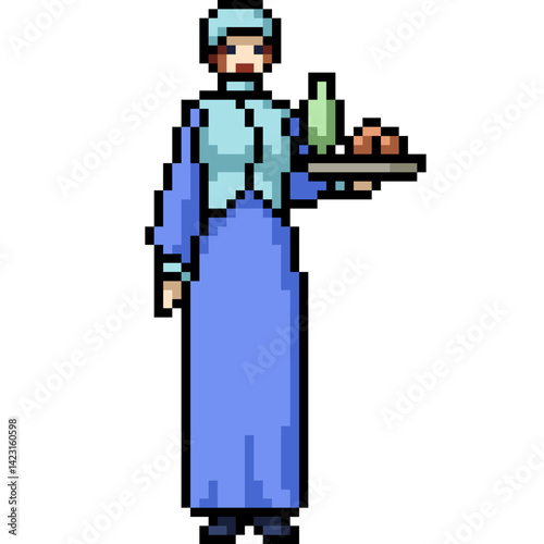 pixel art of woman waitress restaurant server