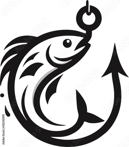 Fishing Club Logo – Fish Hook Line Art Vector