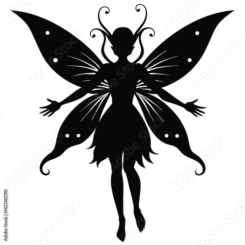 beautiful fairy silhouette. Bkack and white. Vector illustration