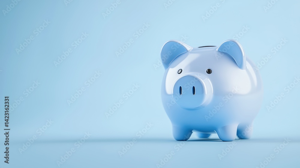 Realistic Light Blue Piggy Bank on Soft Blue Background for Savings and Financial Planning Concepts Realistic Light Blue Piggy Bank on Soft Blue Background for Savings and Financial Planning Concepts