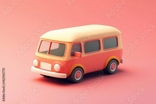 Cute Cartoon Minivan in Pastel Colors