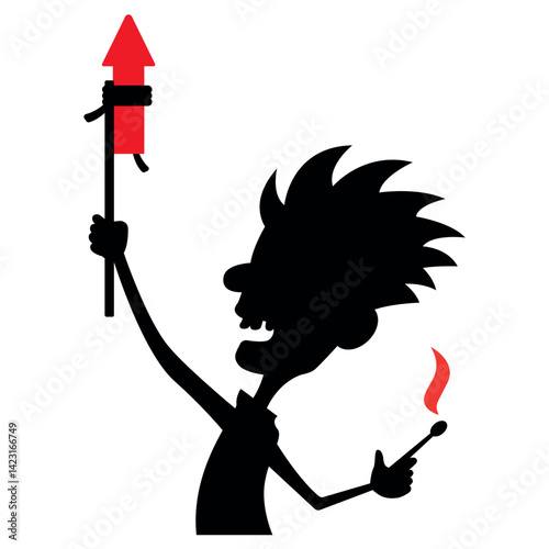 Cartoon Madcap Silhouette Lighting Red Firecracker
