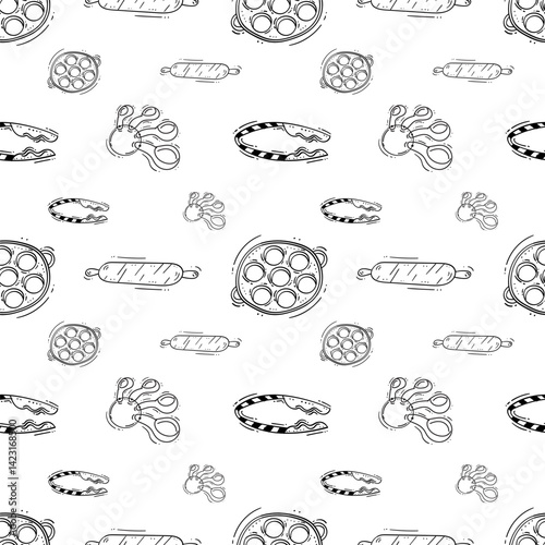 kitchen utensil pattern. kitchenware seamless pattern. doodle kitchen background