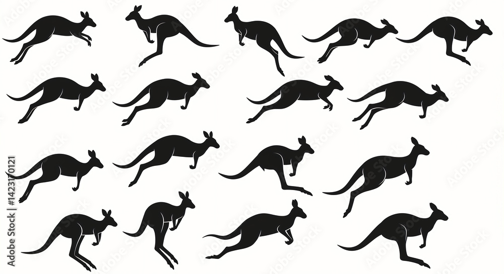 custom made wallpaper toronto digitalKangaroos Hopping Silhouette Pattern on White Background