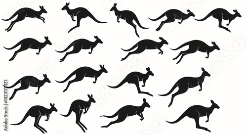 Wallpaper Mural Kangaroos Hopping Silhouette Pattern on White Background Torontodigital.ca