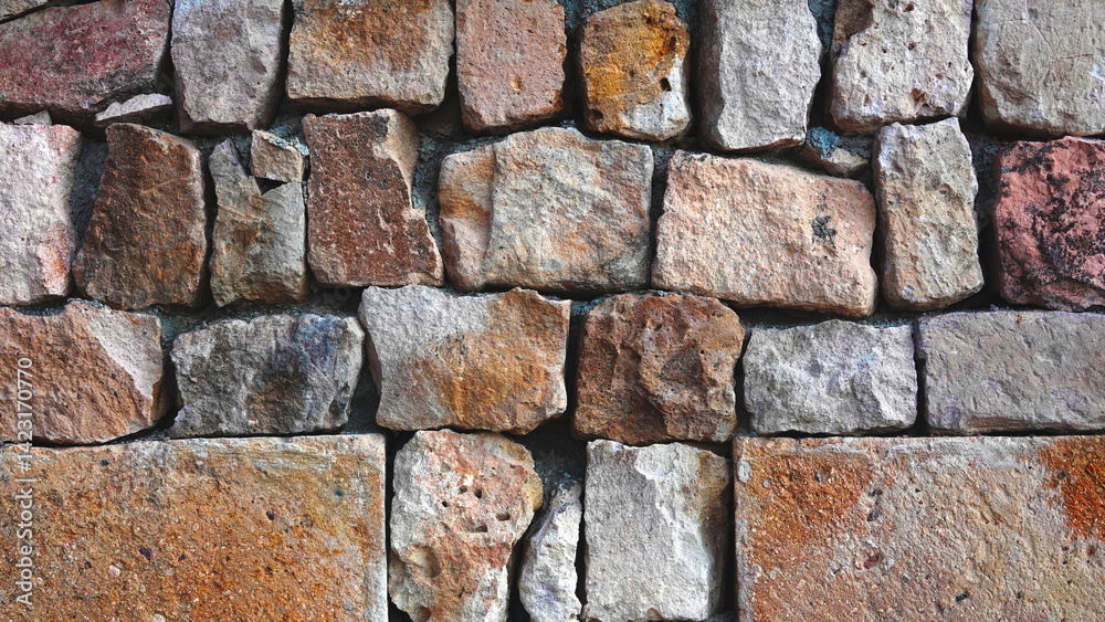 Fototapeta premium Stone Wall Textured Closeup Neutral Brown Gray Background