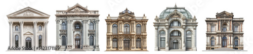 Architectural Styles of Classic Buildings in a Urban Setting, isolated on transparent background