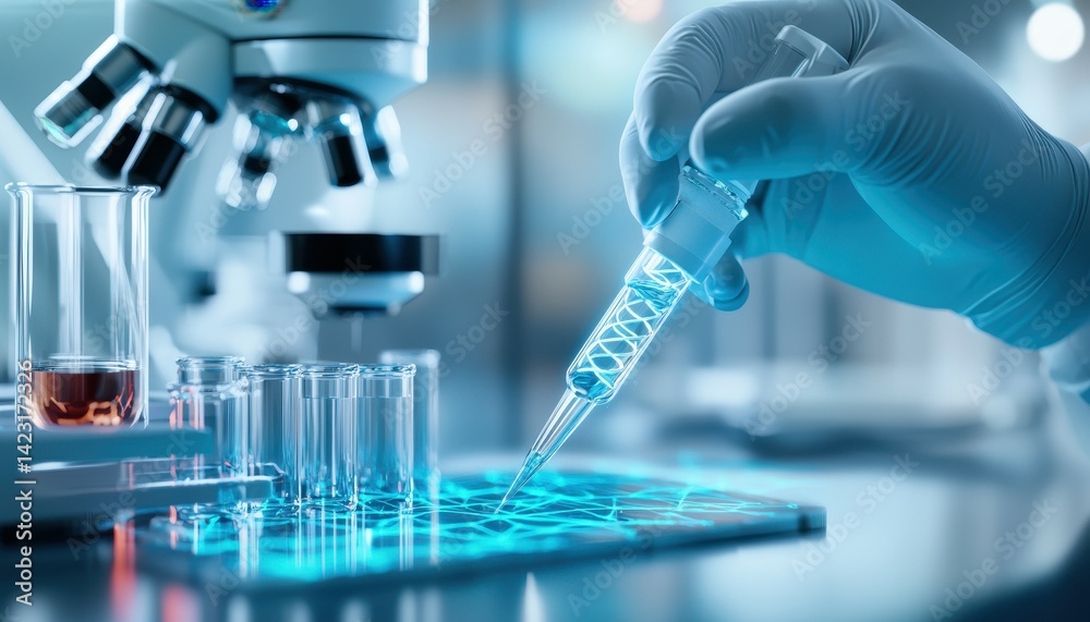Close-up of a scientist's hand performing laboratory tests in a modern lab. Close-up of a scientist's hand performing laboratory tests in a modern lab.