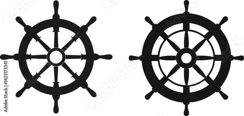 two classic ship steering wheel silhouettes against a pure Vector Illustration On Transparent Background