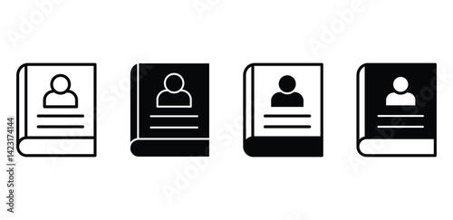 Autobiography Book Icon Black and White Minimalist Book Icons Featuring a Person Silhouette Vector Design